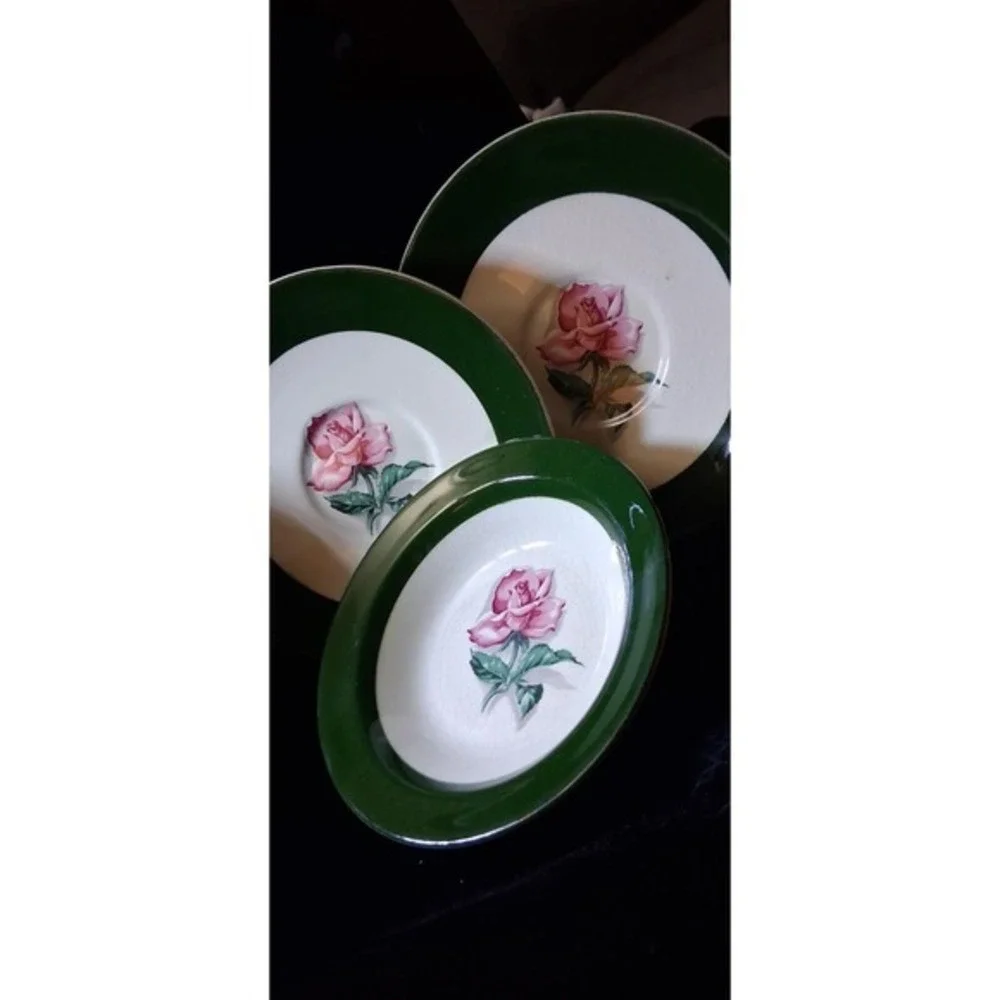 Vintage Taylor Smith Taylor Single Rose Pattern 2 Saucers, 1 Serving Dish.